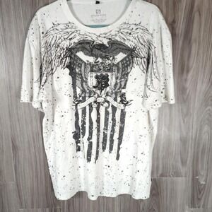 Southpole Mens White Graphic T-Shirt Eagle American Flag Splatter Print Y2K L